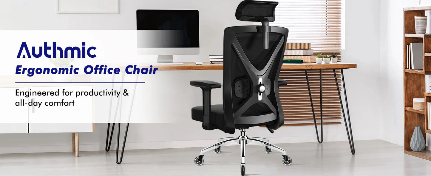 Hiazurm Office Chair Ergonomic, Desk Chair with Lumbar Support 3D, Height-adjustable Office Chairs for home with Adjustable Headrest and Armrests, Computer Chairs Ideal for Company,  Home and Gaming