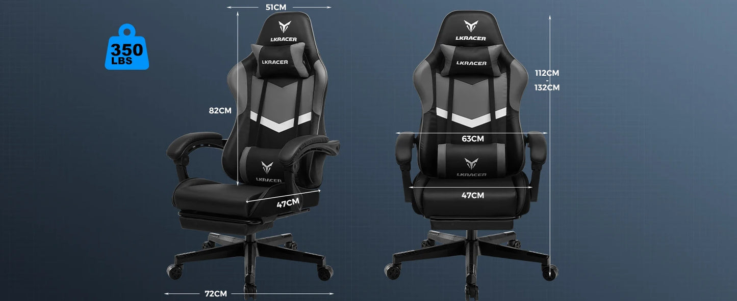 LUCK RACER Gaming Chair with Footrest Office Chair Ergonomic with Adjustable Lumbar Pillows, Pillow Gaming Chair