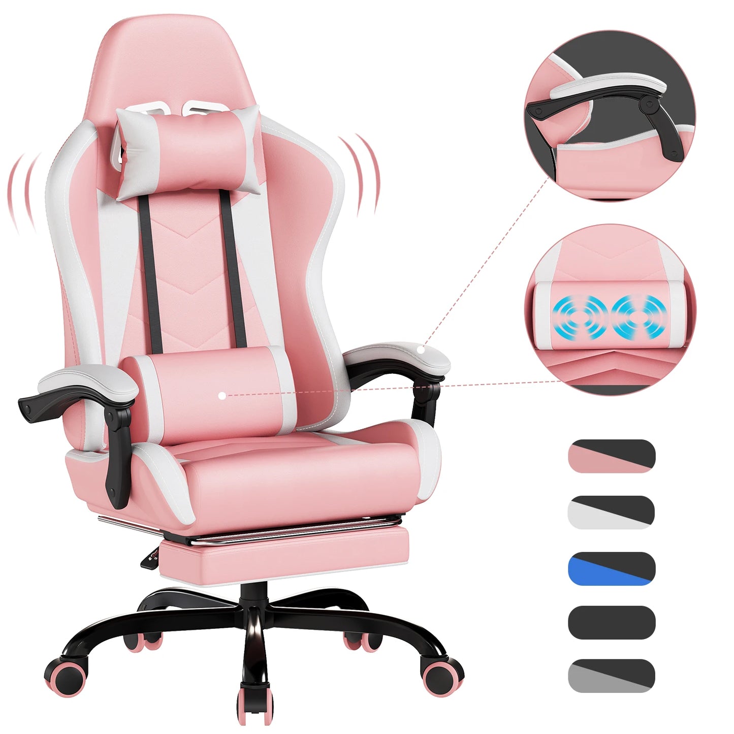 HOMALL Ergonomic Gaming Chair with Low-Noise Roll Office Chair Faux Leather Swing Chair Desk Chair