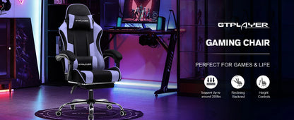 GTPLAYER Ergonomic Gaming Chair with Footrest & Lumbar Pillow, Fabric Office Chair with Headrest, Adjustable Swivel Computer Gaming Chair for Home & Office