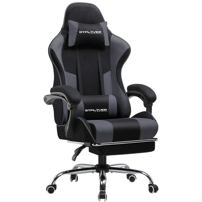GTPLAYER Ergonomic Gaming Chair with Footrest & Lumbar Pillow, Fabric Office Chair with Headrest, Adjustable Swivel Computer Gaming Chair for Home & Office