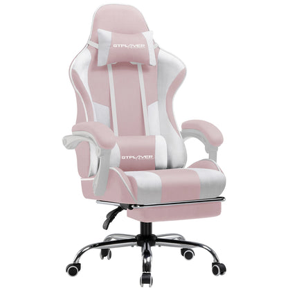 GTPLAYER Ergonomic Gaming Chair with Footrest & Lumbar Pillow, Fabric Office Chair with Headrest, Adjustable Swivel Computer Gaming Chair for Home & Office