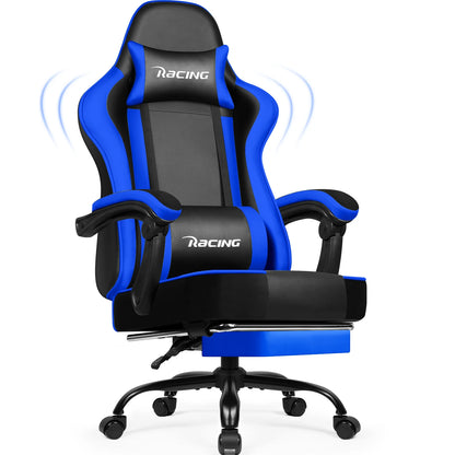 Portreen Gaming chair with footrest, ergonomic gaming chair, gaming armchair with adjustable lumbar cushion and headrest, height-adjustable swivel, rocking function up to 170°, gaming chair for up to 150 kg, black, perfect f
