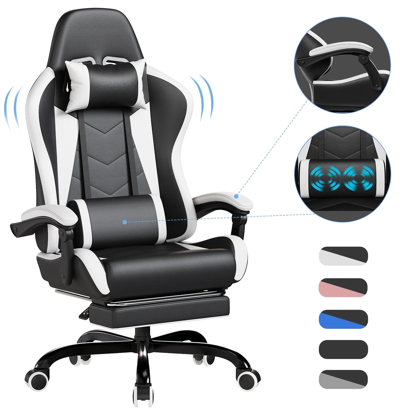 HOMALL Ergonomic Gaming Chair with Low-Noise Roll Office Chair Faux Leather Swing Chair Desk Chair