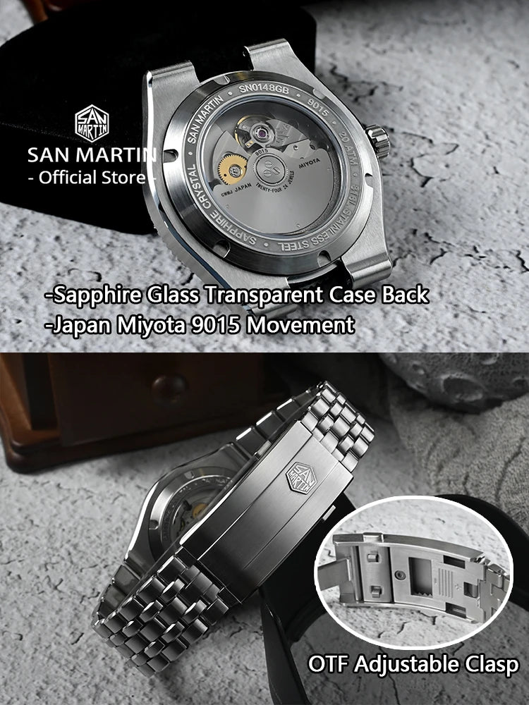 San Martin 40mm Enamel Spiral Dial Integrated Bracelet Men Diver Watch Miyota 9015 Automatic Mechanical Waterproof 200m SN0148