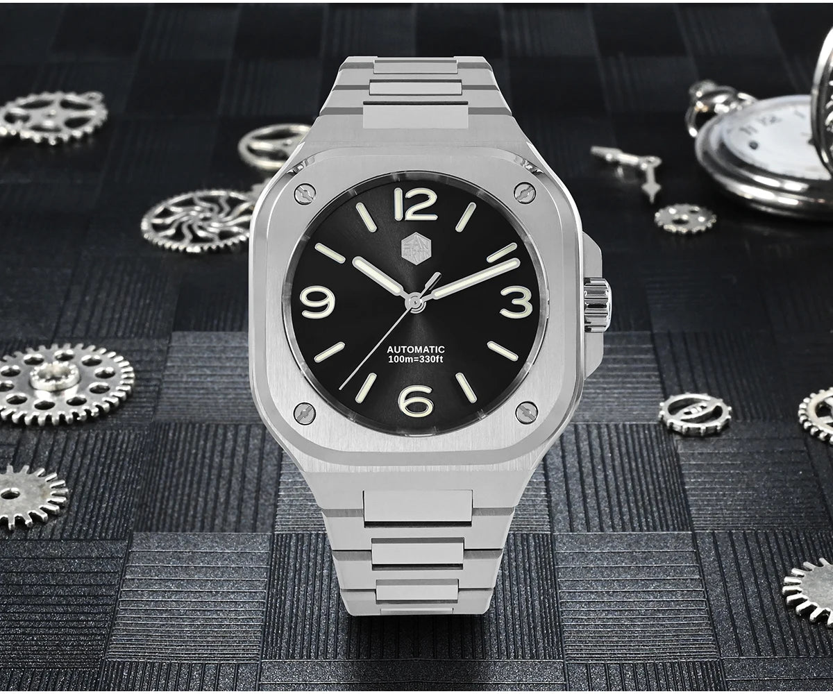 San Martin 40mm Classic Luxury Sport Watch Distinctive Square Case Stainless Steel Men Watch Automatic Mechanical 10 Bar SN0074