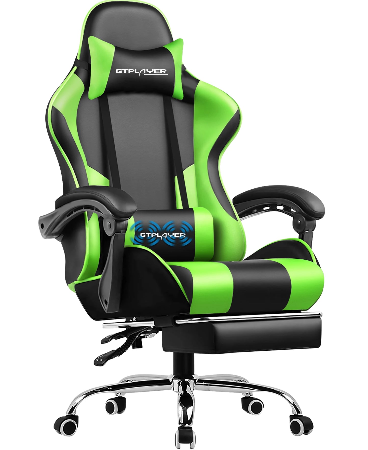 GTPLAYER Gaming Chair Ergonomic Massage Office Chair with Footrest, Headrest, Lumbar Support, Reclining Swivel Gamer Chair for Desk