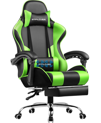 GTPLAYER Gaming Chair Ergonomic Massage Office Chair with Footrest, Headrest, Lumbar Support, Reclining Swivel Gamer Chair for Desk