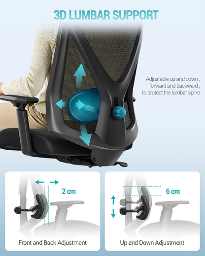1 Black Ergonomic Office Chair,Computer Chair,Swivel Chair with Adjustable Lumbar Support,Headrest and Armrest,Height Adjustment