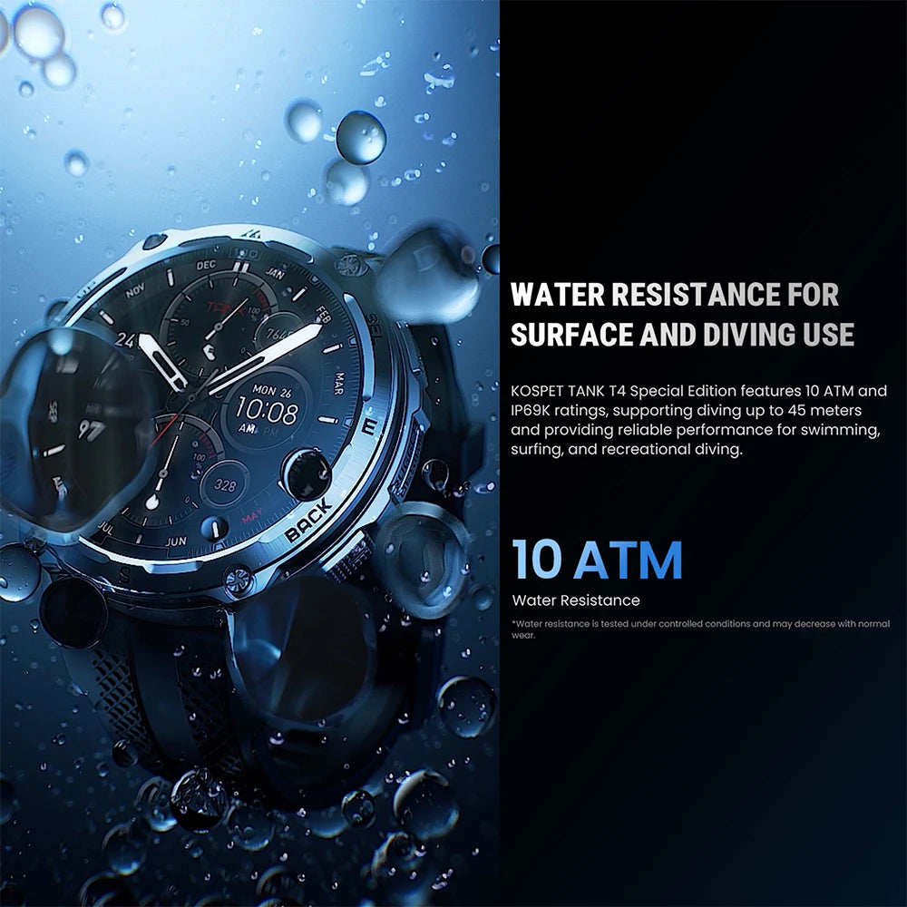 KOSPET Tank T4 SE Men's Rugged Smart Watch Military Grade Full Stainless Steel GPS 100M Waterproof 45M Freediving Health Monitor
