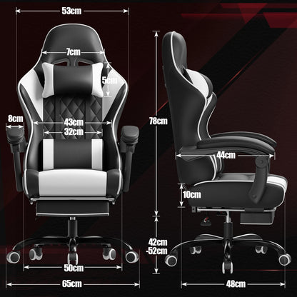 Devoko Height Adjustable Massage Gaming Chair Ergonomic Design with Lumbar Support Headrest Swivel Chair