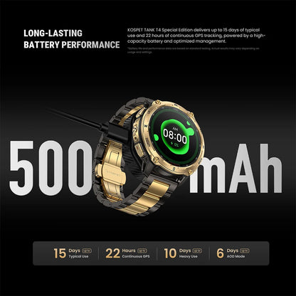 KOSPET Tank T4 SE Men's Rugged Smart Watch Military Grade Full Stainless Steel GPS 100M Waterproof 45M Freediving Health Monitor