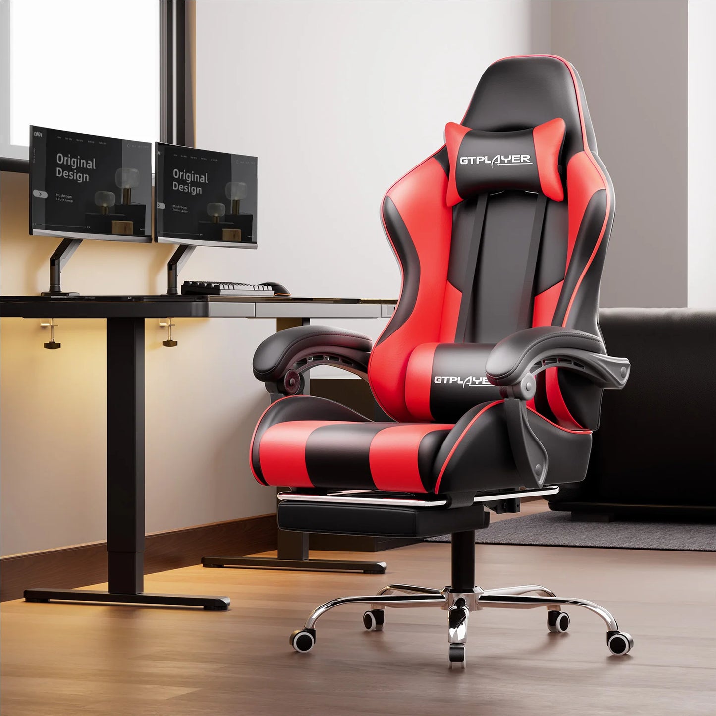 GTPLAYER Gaming Chair Ergonomic Massage Office Chair with Footrest, Headrest, Lumbar Support, Reclining Swivel Gamer Chair for Desk