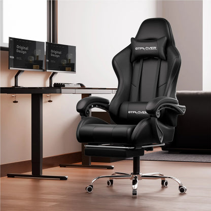 GTPLAYER Gaming Chair Ergonomic Massage Office Chair with Footrest, Headrest, Lumbar Support, Reclining Swivel Gamer Chair for Desk