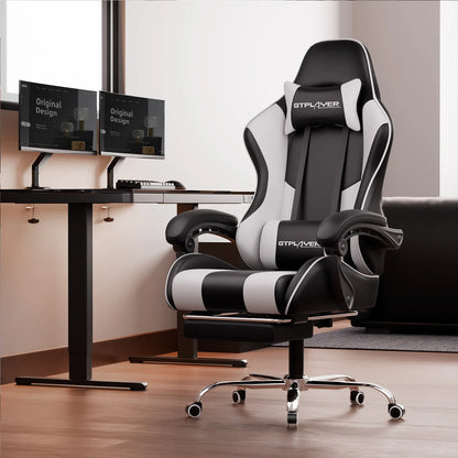 GTPLAYER Gaming Chair Ergonomic Massage Office Chair with Footrest, Headrest, Lumbar Support, Reclining Swivel Gamer Chair for Desk