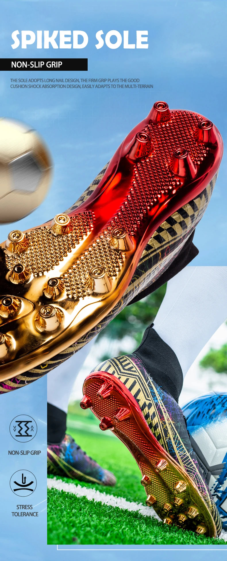 Men's Football Shoes Professional Gold Plated FG Soccer Cleats High Performance Sports Sneakers for Artificial Grass Competitive