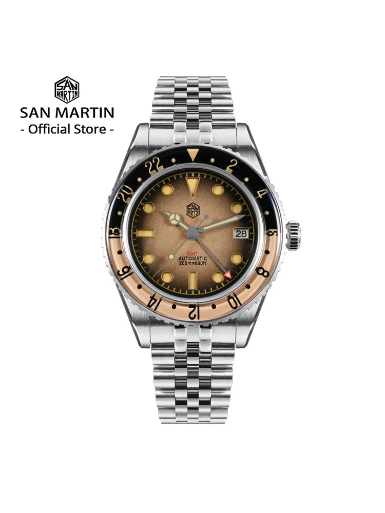 San Martin 2025 Men's Watches Retro NH34 GMT Sandwich Dial 40mm Bidirectional Sapphire Bezel Luxury Sports Watch 20Bar SN0134