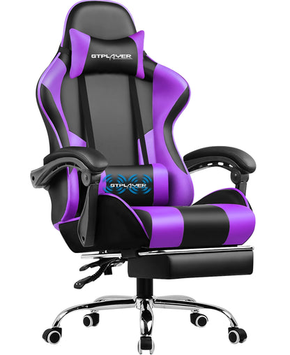 GTPLAYER Gaming Chair Ergonomic Massage Office Chair with Footrest, Headrest, Lumbar Support, Reclining Swivel Gamer Chair for Desk
