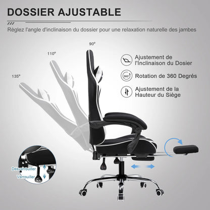 GTPLAYER Ergonomic Gaming Chair with Footrest & Lumbar Pillow, Fabric Office Chair with Headrest, Adjustable Swivel Computer Gaming Chair for Home & Office