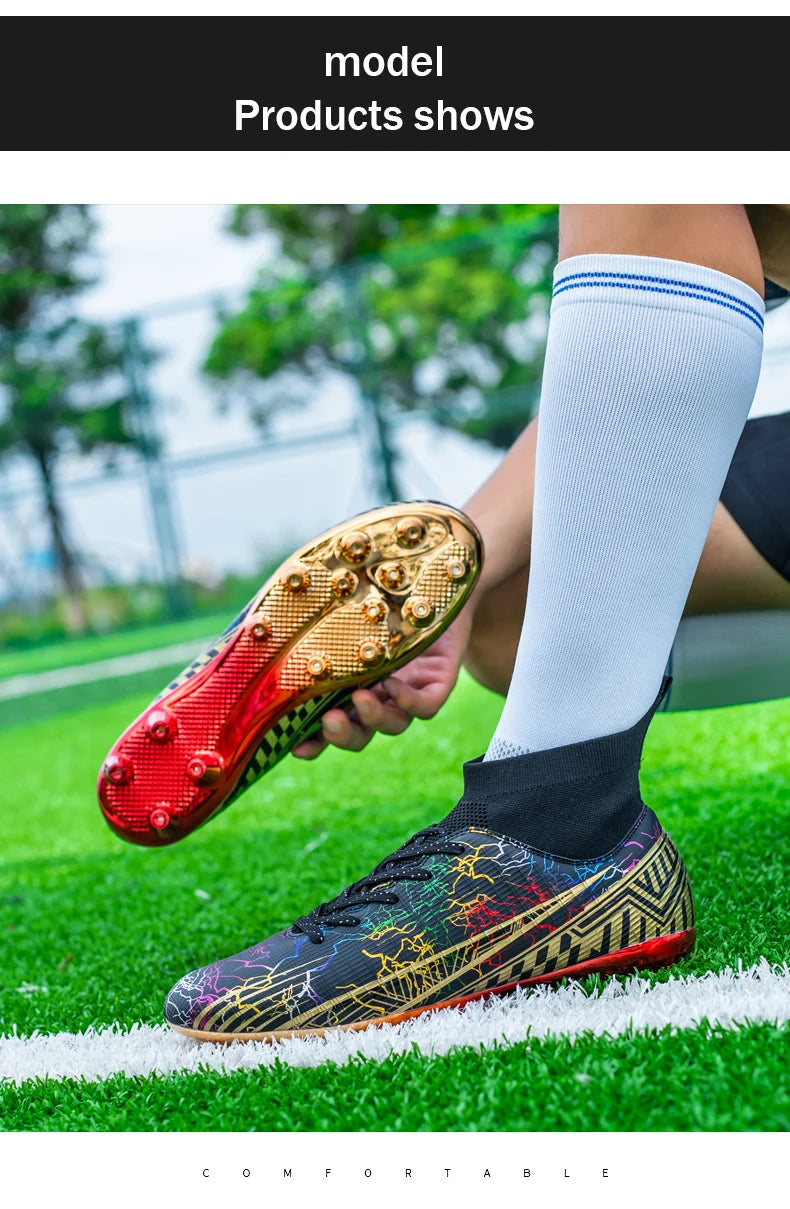 Men's Football Shoes Professional Gold Plated FG Soccer Cleats High Performance Sports Sneakers for Artificial Grass Competitive