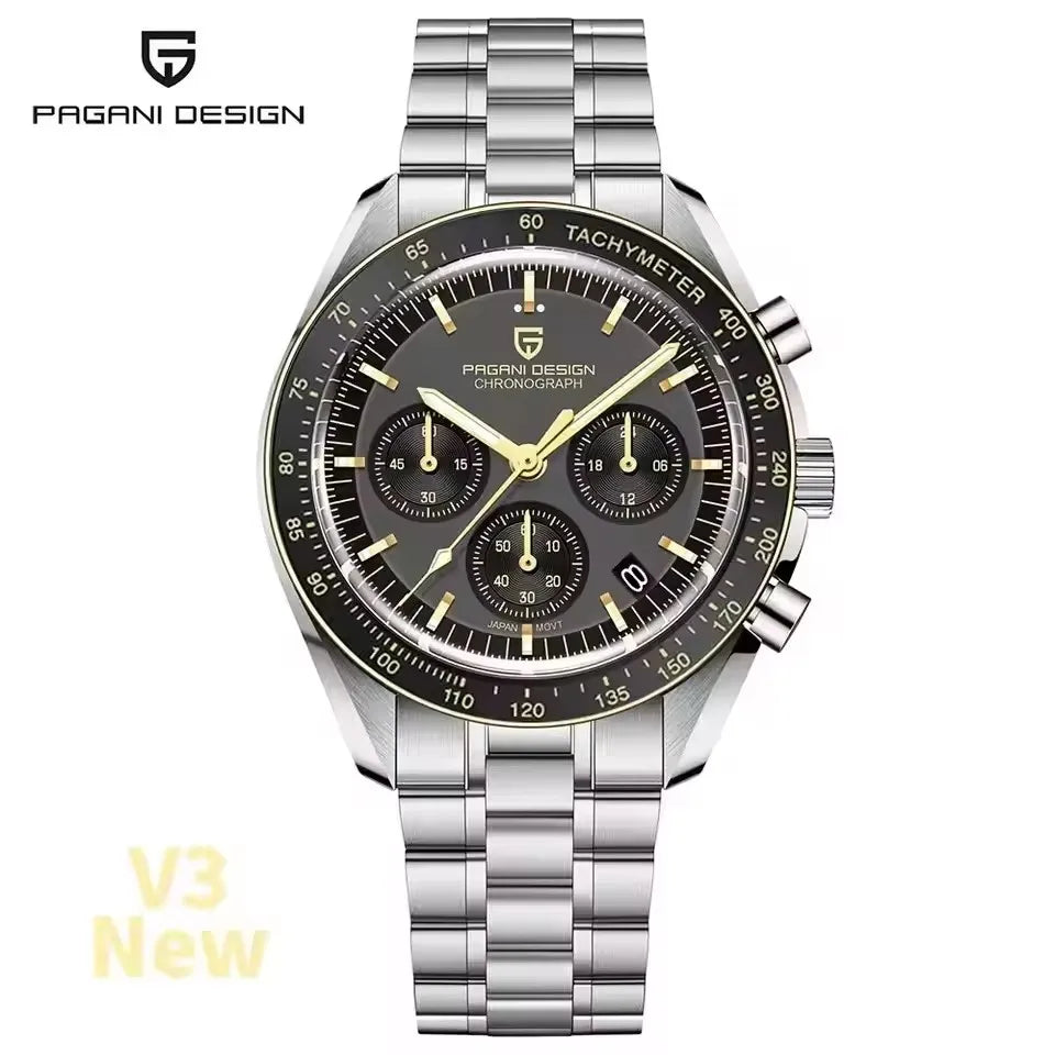 PAGANI DESIGN New AR Sapphire Quartz luxury men's watches 500 vitometer Circle Sport M 100 waterproof chronograph 316L all-steel Japan Movt Luminous man Watch