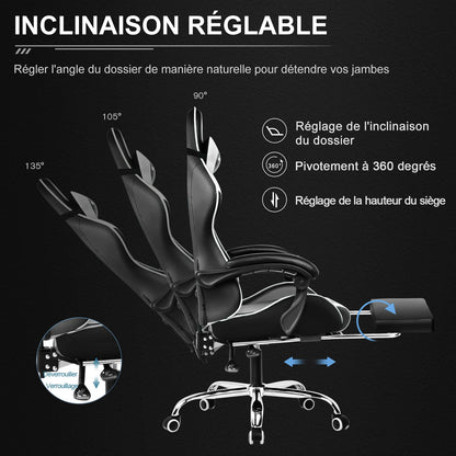 GTPLAYER Gaming Chair Ergonomic Massage Office Chair with Footrest, Headrest, Lumbar Support, Reclining Swivel Gamer Chair for Desk