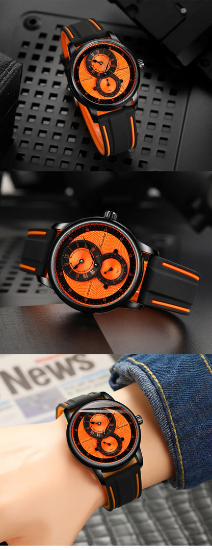 Men Wristwatch Blue White Dial Automatic Transparent Mechanical Watch Silicone Rubber Band Male Sport Clock Relogio Masculino