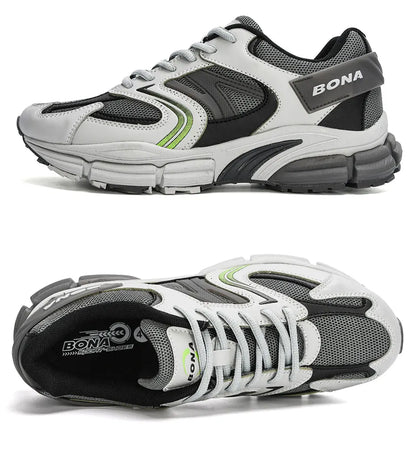 BONA New Designers Action leren mesh heren hardloopschoenen sneakers sportschoenen lichtgewicht antislip wandelschoenen voor buiten
