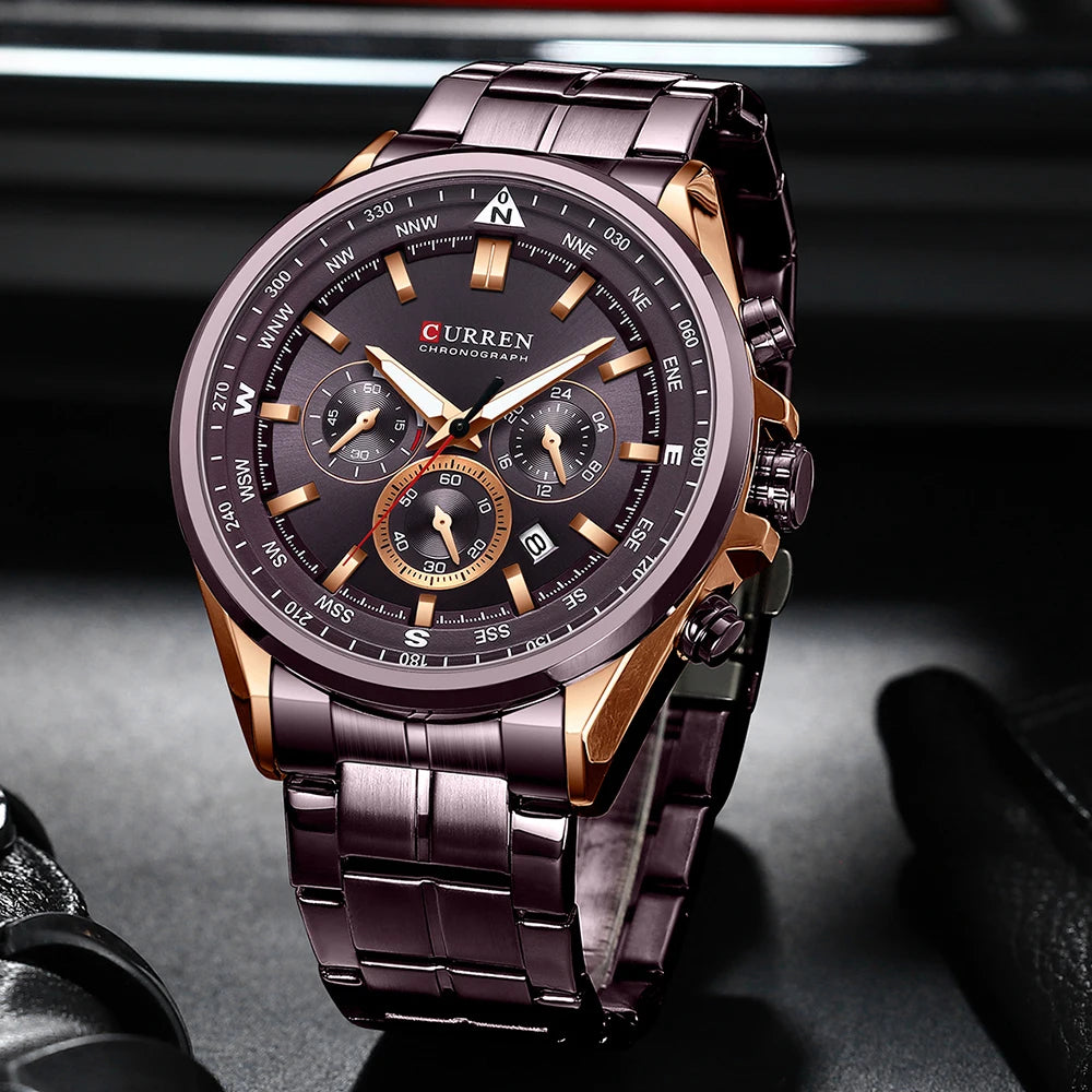 CURREN Men’s Watch – Trendy watch from a leading brand, luxury model, water-resistant, stainless steel, sporty style, quartz chronograph