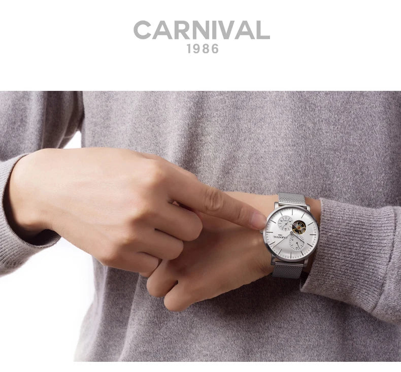 Mekanisk herrklocka Carnival – Automatisk lyxarmbandsur med safirglas