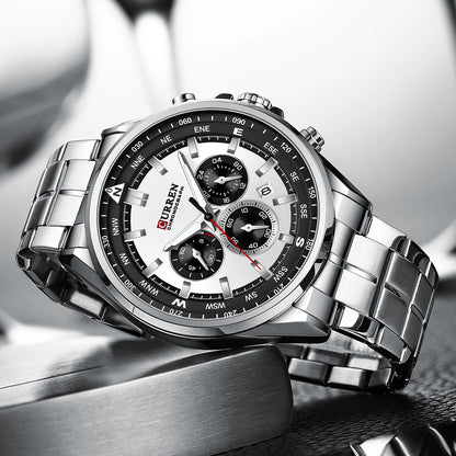 CURREN Men’s Watch – Trendy watch from a leading brand, luxury model, water-resistant, stainless steel, sporty style, quartz chronograph