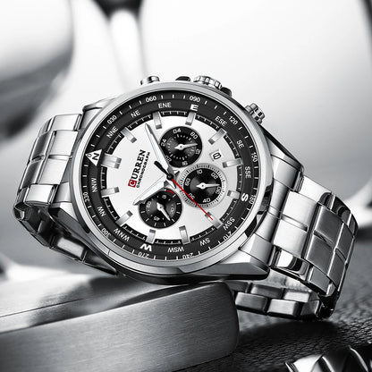 CURREN Men’s Watch – Trendy watch from a leading brand, luxury model, water-resistant, stainless steel, sporty style, quartz chronograph