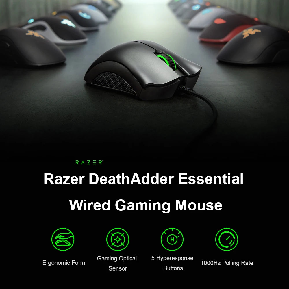 Originalni Razer DeathAdder Essential žičani gaming miš, 6400DPI optički senzor, 5 neovisnih tipki za prijenosno računalo i gaming PC