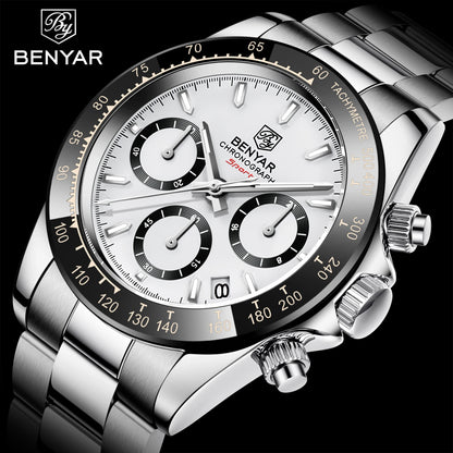 „BENYAR“ vyriški laikrodžiai – prabangus chronografas, sportinis modelis, atsparus vandeniui, pagamintas iš nerūdijančio plieno, su kvarciniu mechanizmu