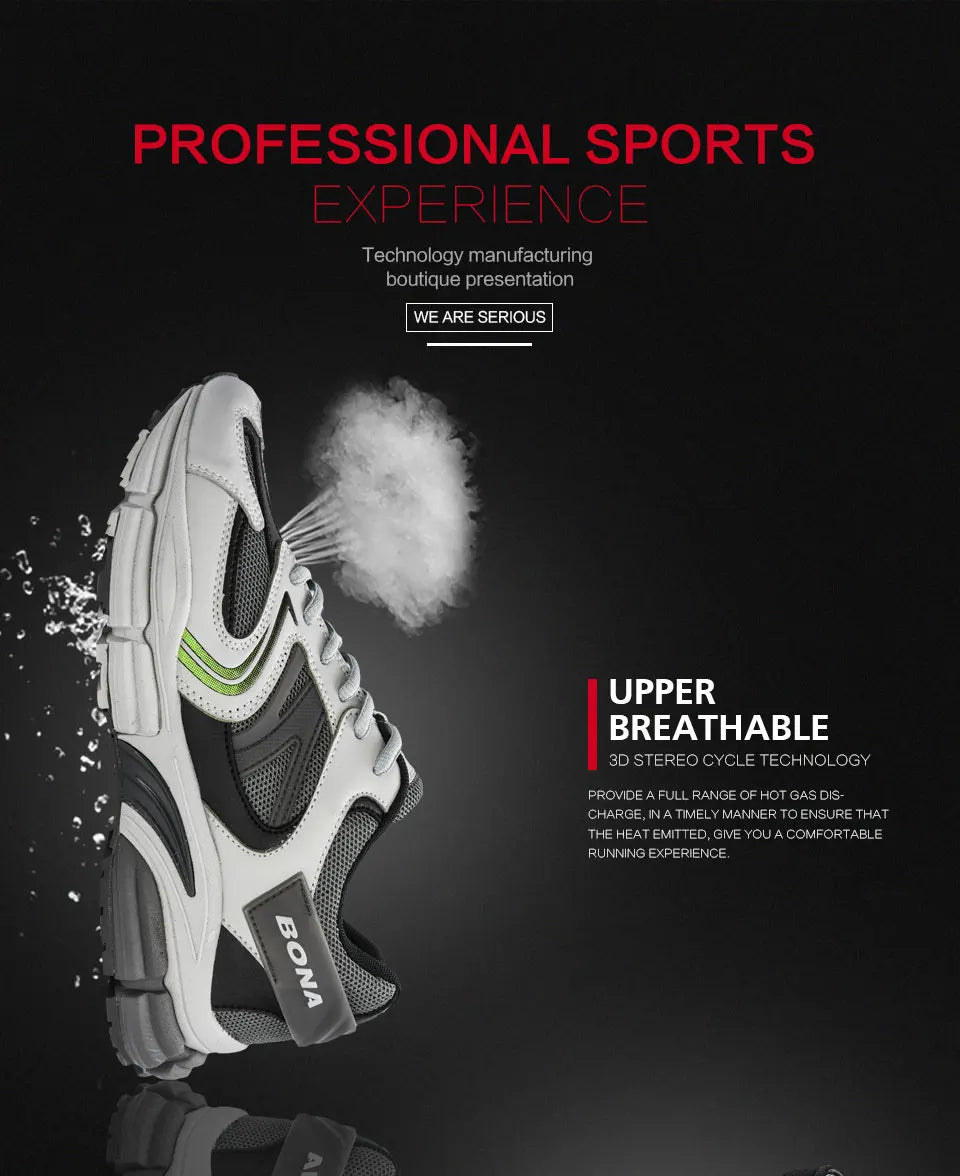 BONA New Designers Action leren mesh heren hardloopschoenen sneakers sportschoenen lichtgewicht antislip wandelschoenen voor buiten