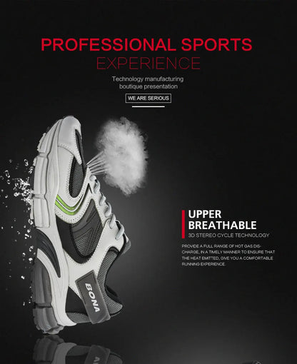 BONA New Designers Action leren mesh heren hardloopschoenen sneakers sportschoenen lichtgewicht antislip wandelschoenen voor buiten