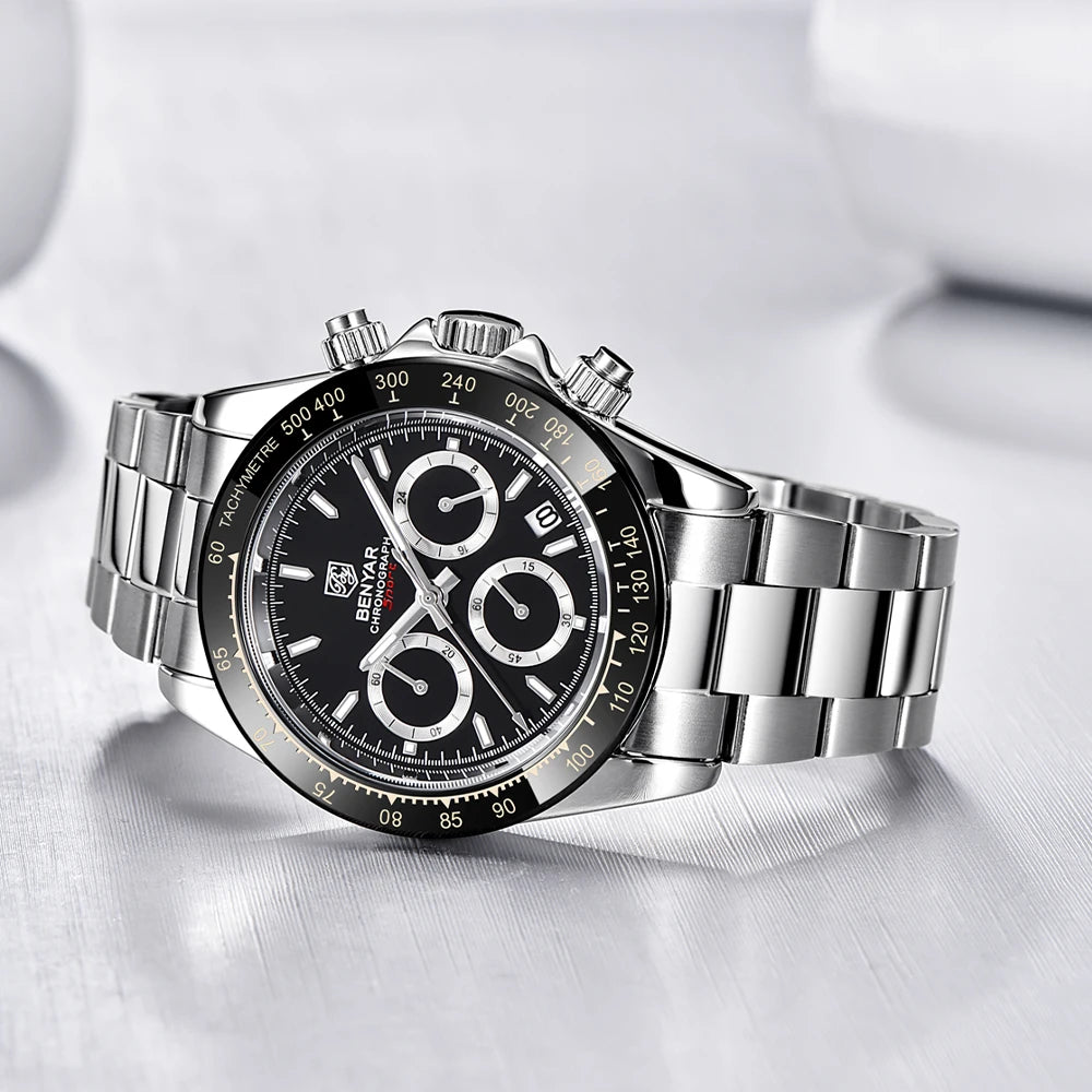 „BENYAR“ vyriški laikrodžiai – prabangus chronografas, sportinis modelis, atsparus vandeniui, pagamintas iš nerūdijančio plieno, su kvarciniu mechanizmu