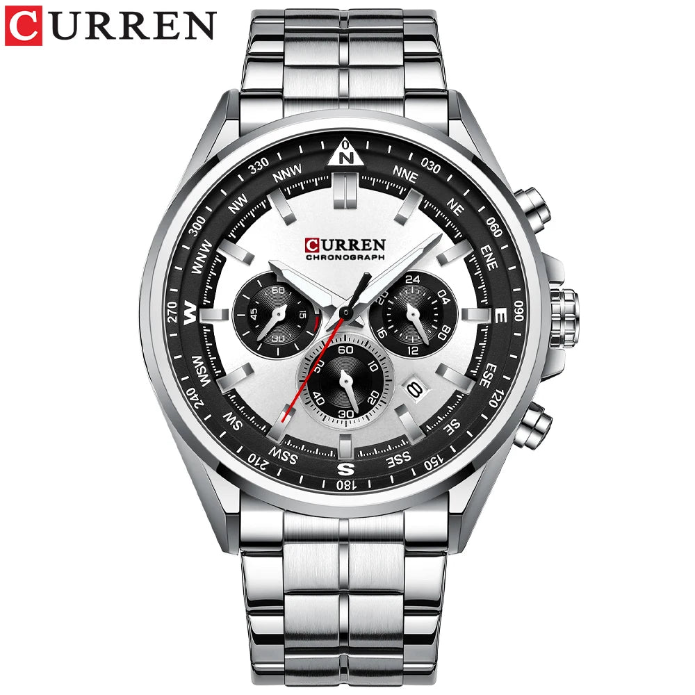 CURREN Men’s Watch – Trendy watch from a leading brand, luxury model, water-resistant, stainless steel, sporty style, quartz chronograph