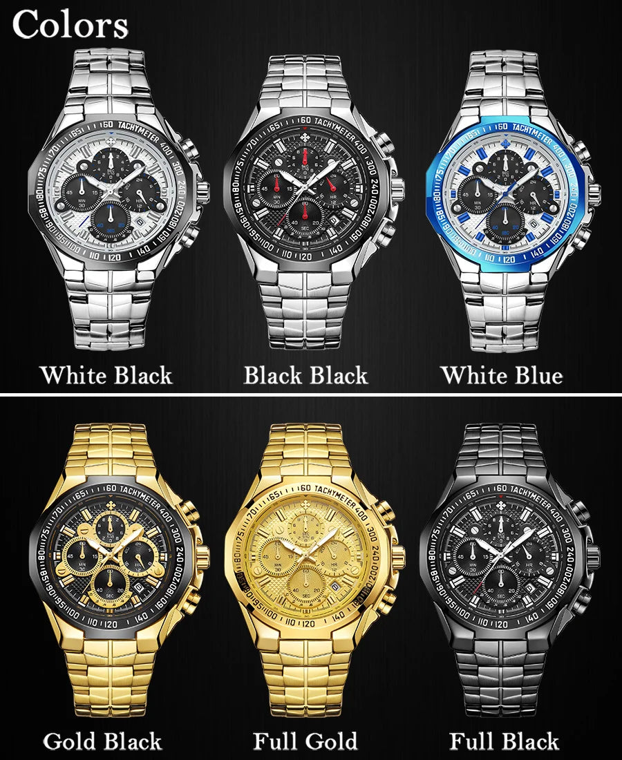 Sports Watches For Men Fashion Quartz Men Big Clock WWOOR Top Brand Luxury Military Full Steel Waterproof Chronograph Wristwatch