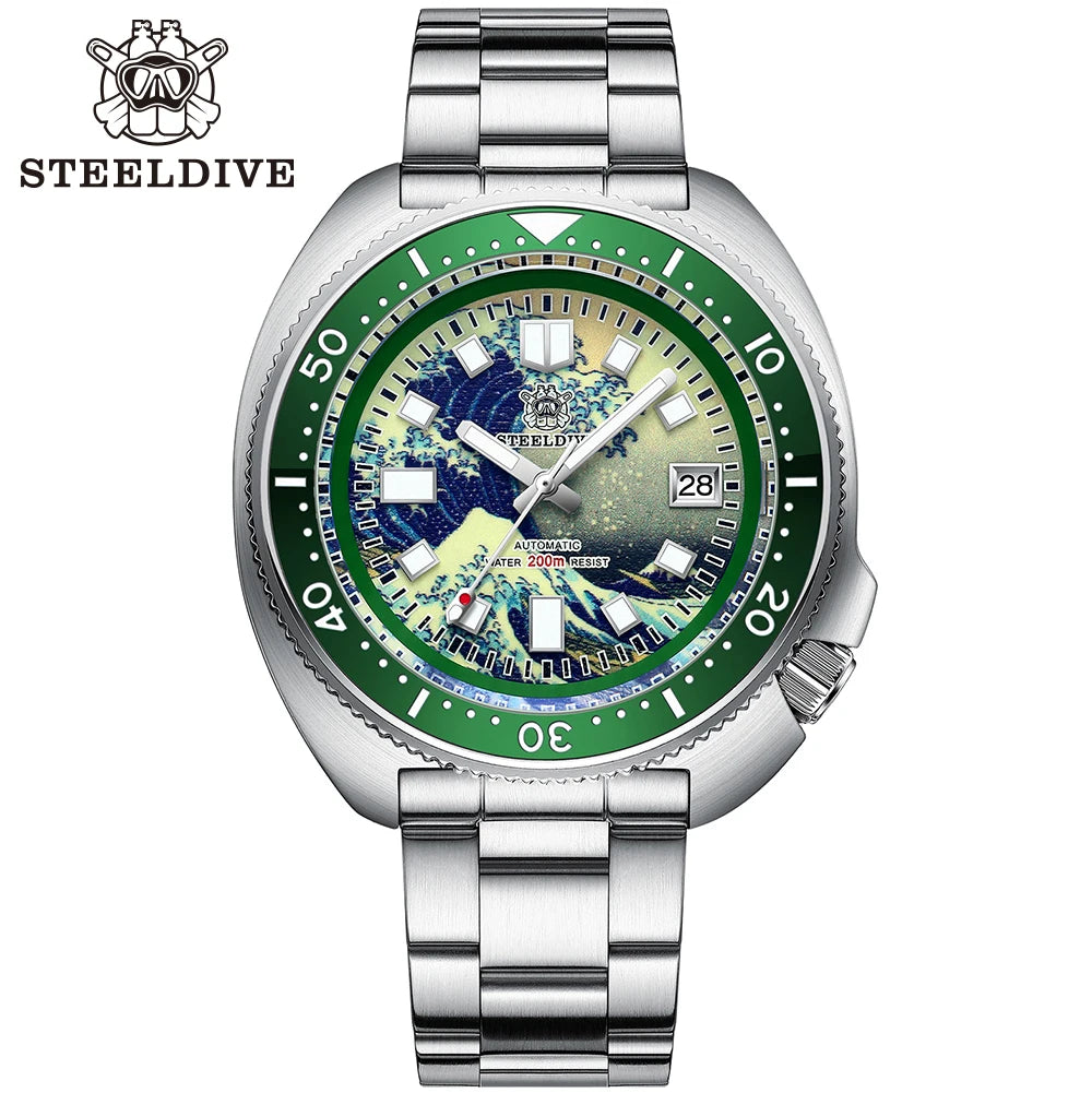 STEELDIVE SD1970J Kanagawa Turtle Full Luminous Dial Ceramic Bezel NH35 AutomaticSTEELDIVE Offical Store Mens Dive Watch