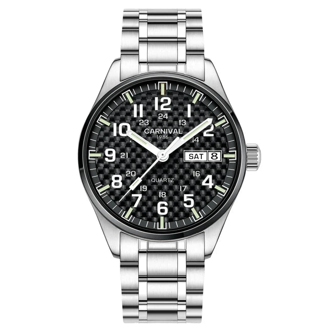 Orologio da uomo CARNIVAL Luxury Brand 8638 al quarzo, lancette luminose, impermeabile, in solido acciaio inossidabile