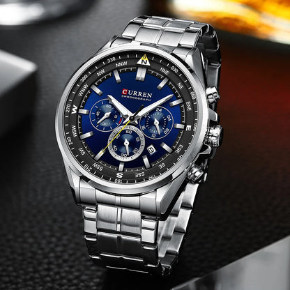 CURREN Men’s Watch – Trendy watch from a leading brand, luxury model, water-resistant, stainless steel, sporty style, quartz chronograph