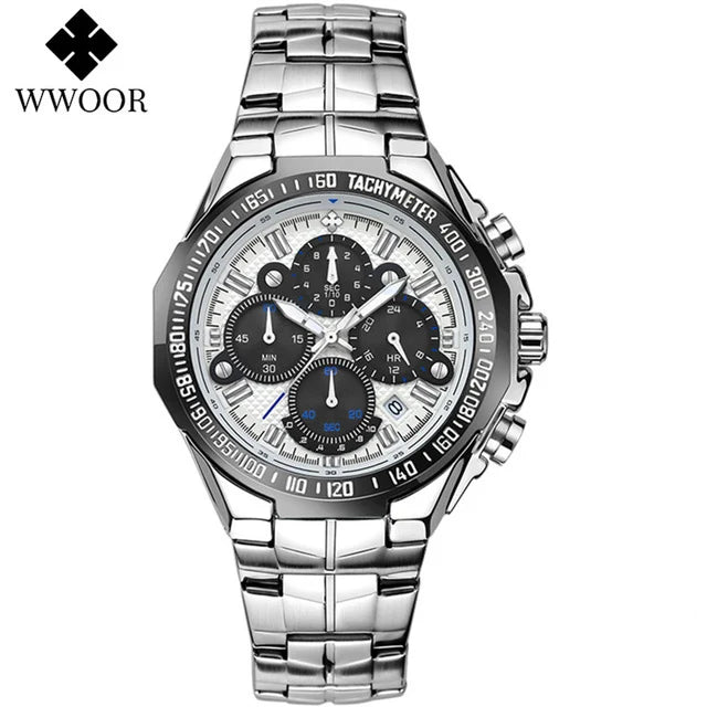 Sports Watches For Men Fashion Quartz Men Big Clock WWOOR Top Brand Luxury Military Full Steel Waterproof Chronograph Wristwatch