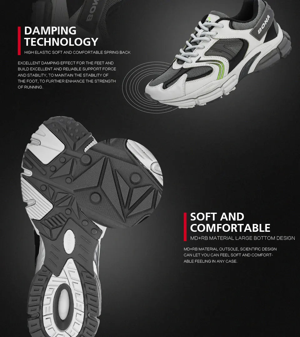 BONA New Designers Action leren mesh heren hardloopschoenen sneakers sportschoenen lichtgewicht antislip wandelschoenen voor buiten