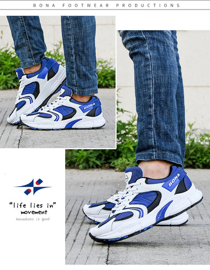 BONA New Designers Action leren mesh heren hardloopschoenen sneakers sportschoenen lichtgewicht antislip wandelschoenen voor buiten