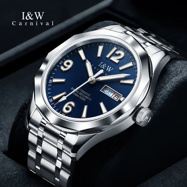 Reloj CARNIVAL para hombre de tungsteno, reloj mecánico de lujo con movimiento automático NH36, reloj de pulsera impermeable para hombre
