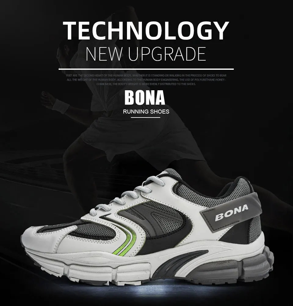BONA New Designers Action leren mesh heren hardloopschoenen sneakers sportschoenen lichtgewicht antislip wandelschoenen voor buiten