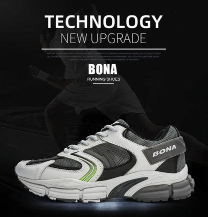 BONA New Designers Action leren mesh heren hardloopschoenen sneakers sportschoenen lichtgewicht antislip wandelschoenen voor buiten