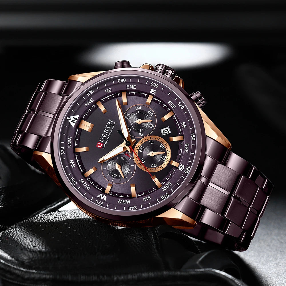 CURREN Men’s Watch – Trendy watch from a leading brand, luxury model, water-resistant, stainless steel, sporty style, quartz chronograph
