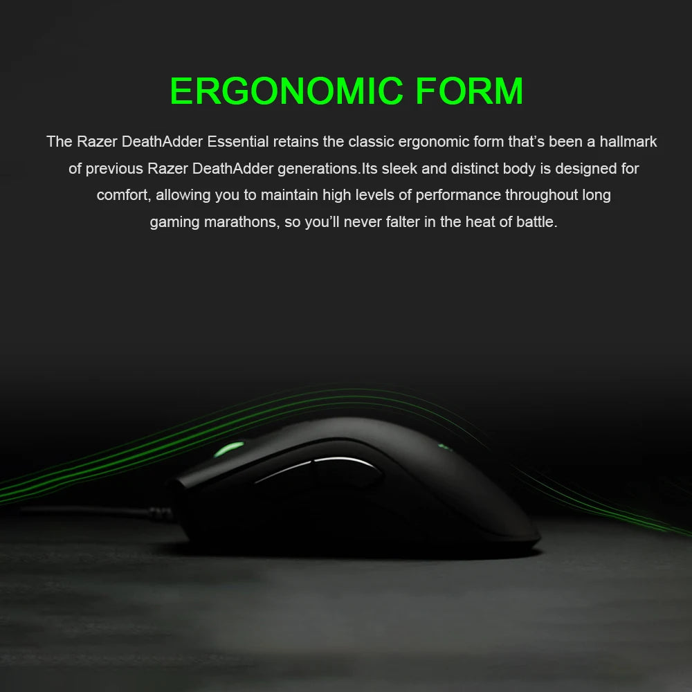 Originalni Razer DeathAdder Essential žičani gaming miš, 6400DPI optički senzor, 5 neovisnih tipki za prijenosno računalo i gaming PC
